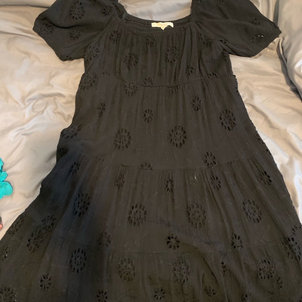Rewind Black Embroidered Midi Dress